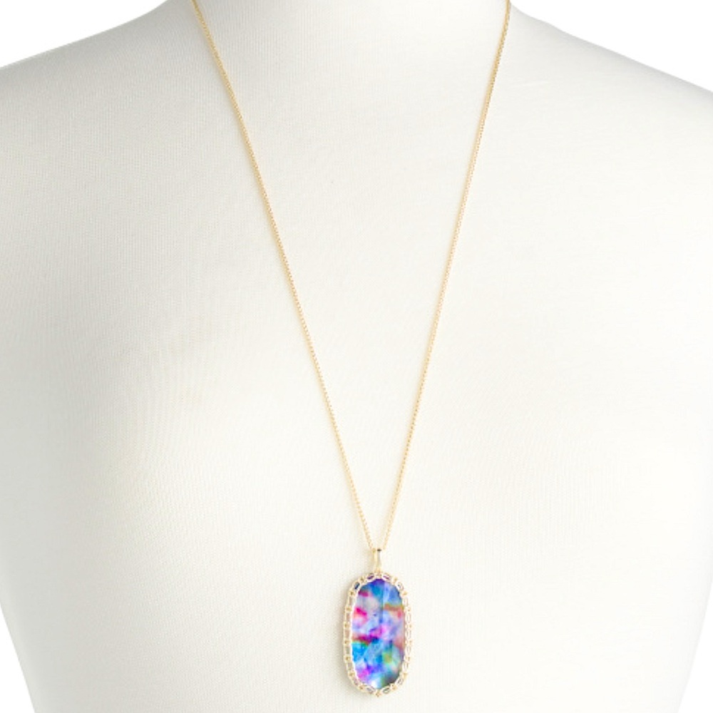 Kendra Scott Macrame Reid Teal Tie Dye Illusion Necklace New - Picture 4 of 4